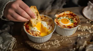 C’est le plat que je fais quand je n’ai envie de rien préparer : œufs cocotte à la tomate et fromage